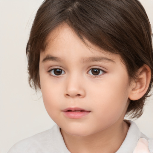 Neutral white child female with medium  brown hair and brown eyes