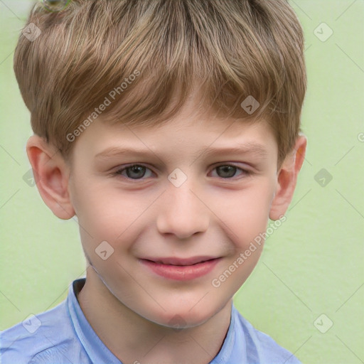 Joyful white child male with short  brown hair and brown eyes