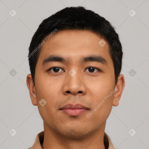 Neutral asian young-adult male with short  black hair and brown eyes