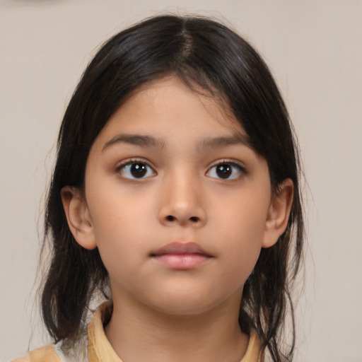 Neutral asian child female with medium  brown hair and brown eyes