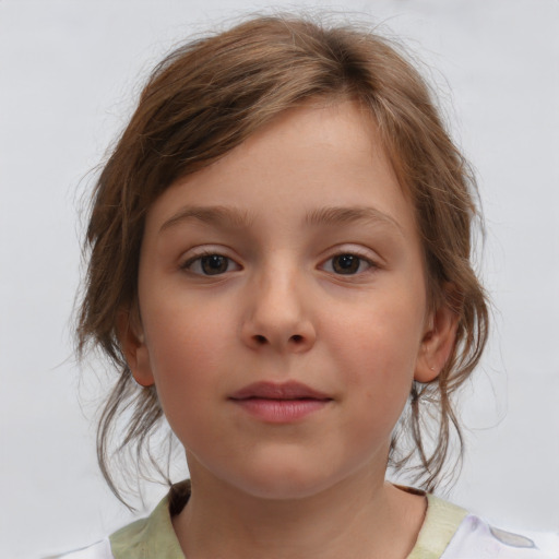 Neutral white child female with medium  brown hair and brown eyes