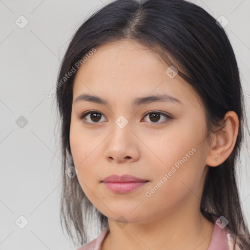 Neutral asian young-adult female with medium  brown hair and brown eyes