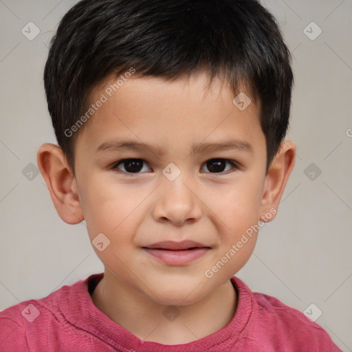 Joyful white child male with short  brown hair and brown eyes