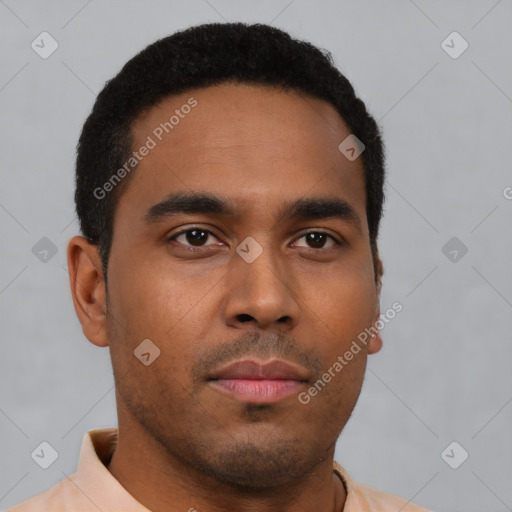 Neutral latino young-adult male with short  brown hair and brown eyes