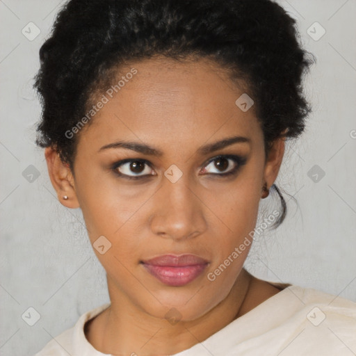 Neutral black young-adult female with short  brown hair and brown eyes