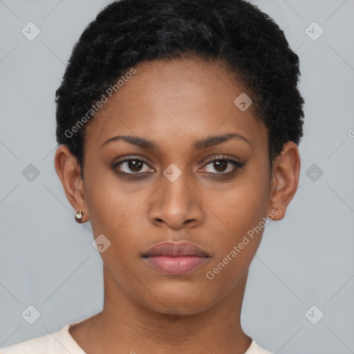 Neutral black young-adult female with short  brown hair and brown eyes