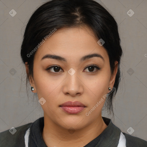 Neutral asian young-adult female with medium  brown hair and brown eyes