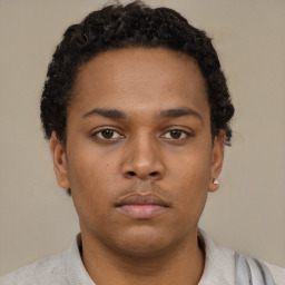 Neutral black young-adult male with short  brown hair and brown eyes