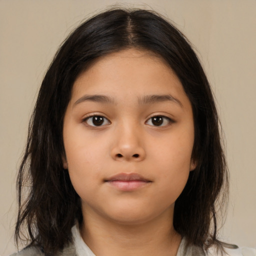 Neutral asian child female with medium  brown hair and brown eyes