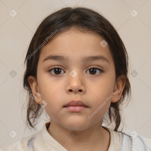 Neutral white child female with medium  brown hair and brown eyes