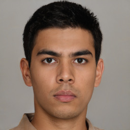 Neutral asian young-adult male with short  brown hair and brown eyes