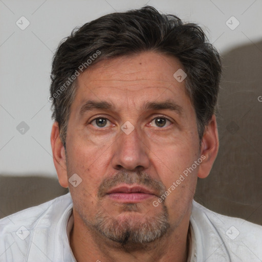 Neutral white adult male with short  brown hair and brown eyes