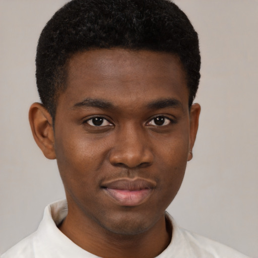 Neutral black young-adult male with short  brown hair and brown eyes