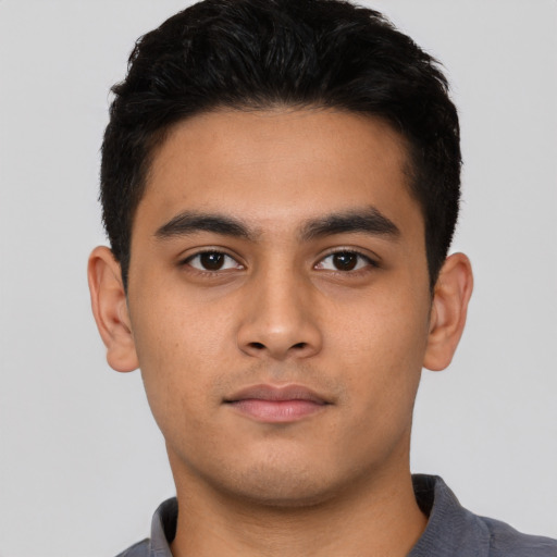 Neutral asian young-adult male with short  black hair and brown eyes