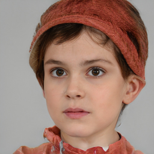 Neutral white child female with short  brown hair and brown eyes