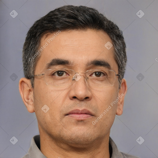 Neutral white adult male with short  brown hair and brown eyes