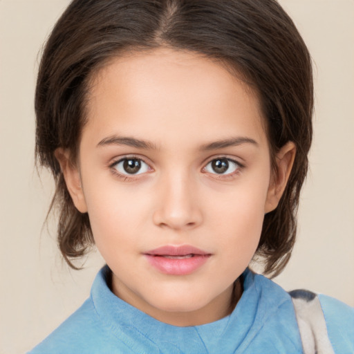 Neutral white child female with medium  brown hair and brown eyes