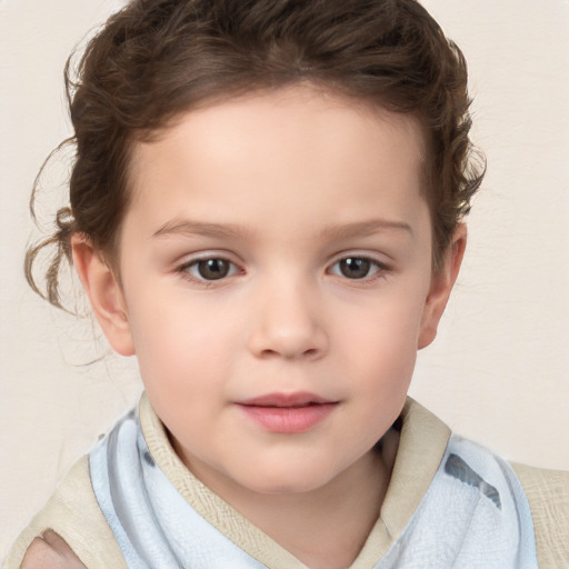 Neutral white child female with short  brown hair and brown eyes