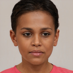 Neutral black young-adult female with short  brown hair and brown eyes