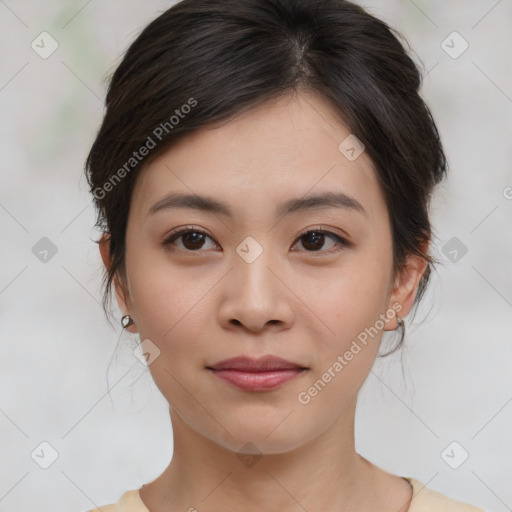 Neutral asian young-adult female with medium  brown hair and brown eyes