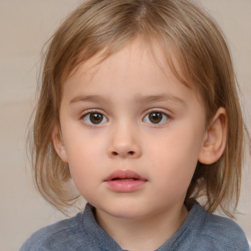 Neutral white child female with medium  brown hair and brown eyes