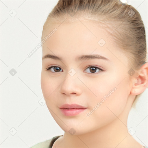 Joyful white child female with short  brown hair and brown eyes