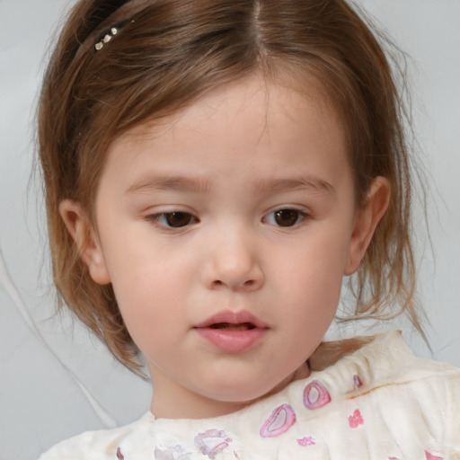 Neutral white child female with medium  brown hair and brown eyes