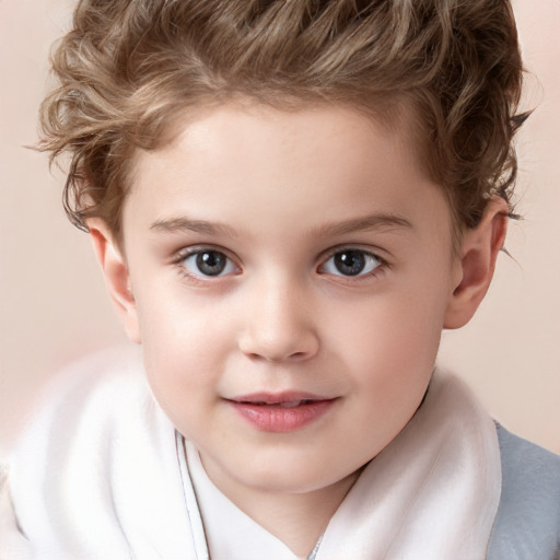 Joyful white child male with short  brown hair and brown eyes