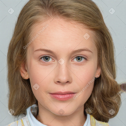 Neutral white young-adult female with medium  brown hair and blue eyes