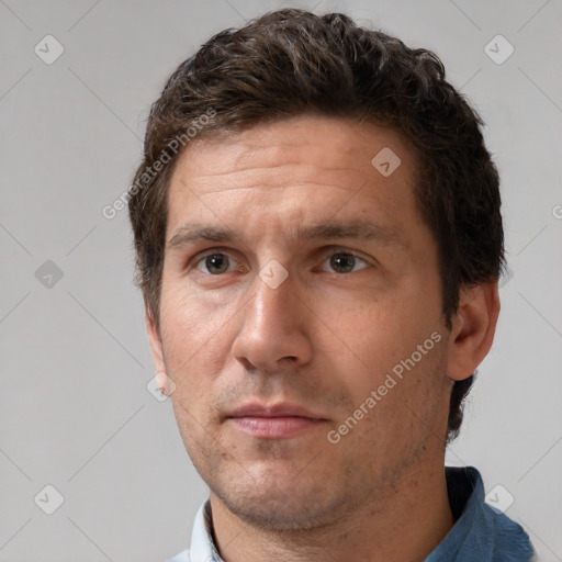 Neutral white adult male with short  brown hair and brown eyes