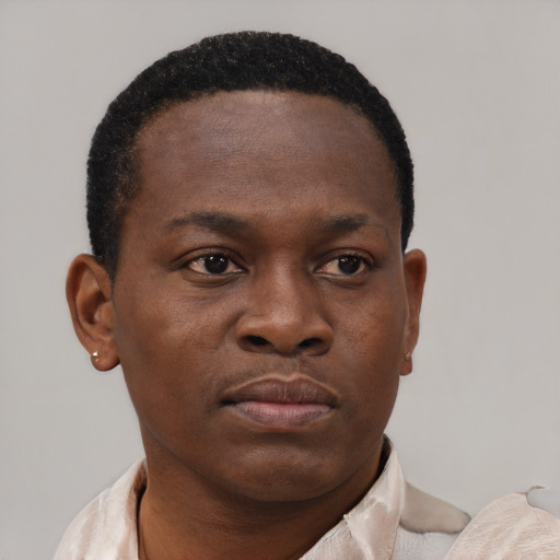 Neutral black young-adult male with short  brown hair and brown eyes