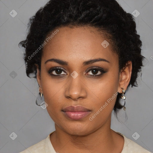 Neutral black young-adult female with short  brown hair and brown eyes