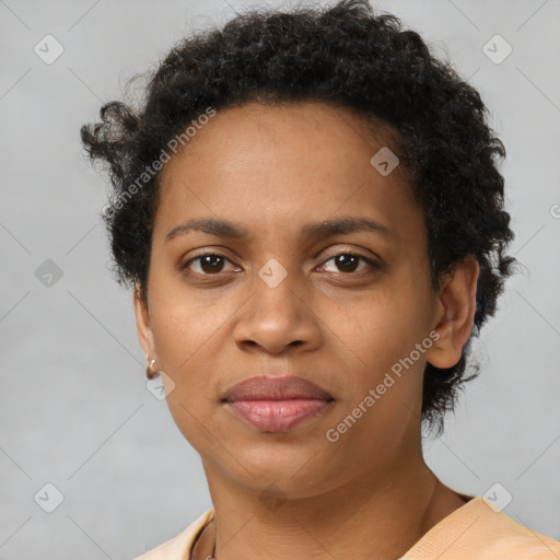 Neutral black young-adult female with short  brown hair and brown eyes