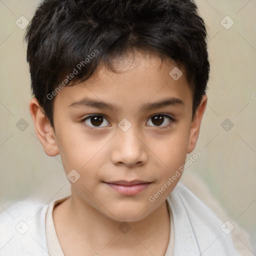 Joyful white child male with short  brown hair and brown eyes