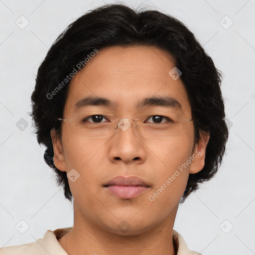 Neutral latino young-adult male with short  brown hair and brown eyes