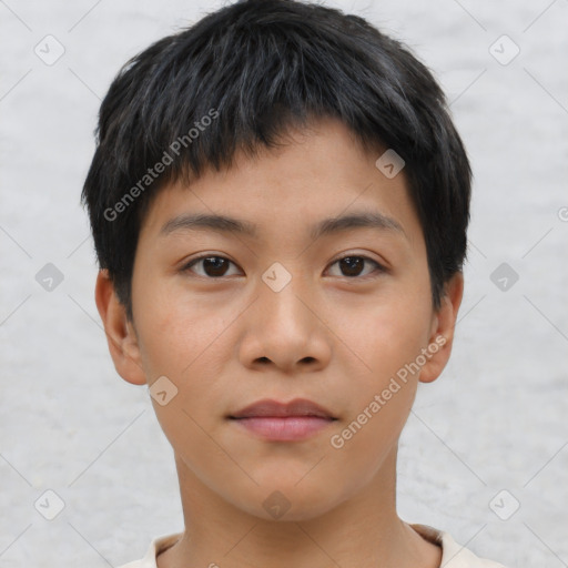 Neutral asian young-adult male with short  black hair and brown eyes