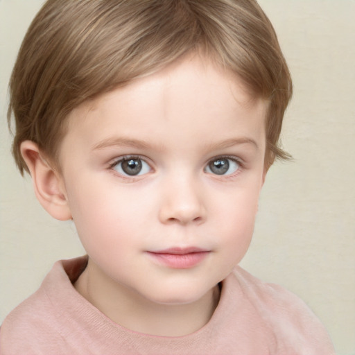 Neutral white child female with short  brown hair and grey eyes