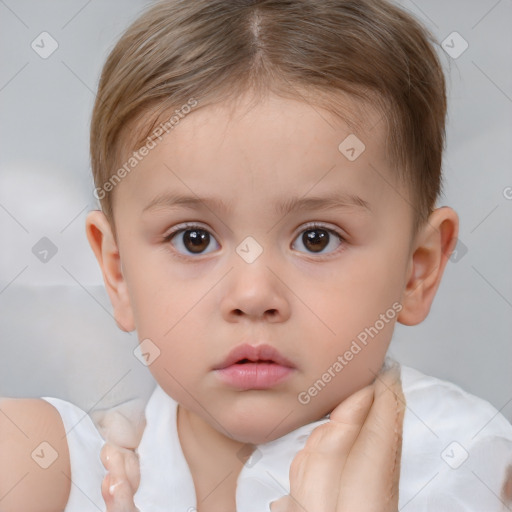 Neutral white child female with short  brown hair and brown eyes