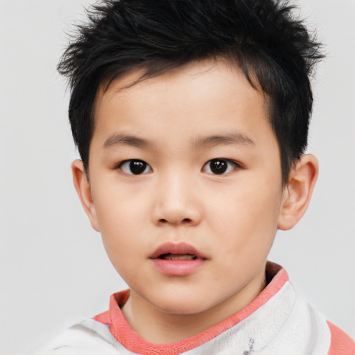 Neutral asian child male with short  brown hair and brown eyes