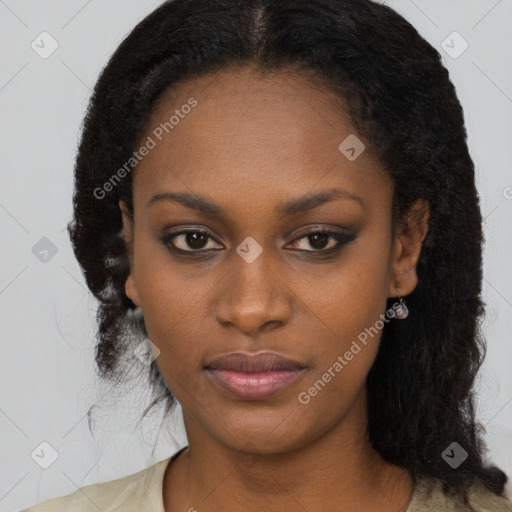 Neutral black young-adult female with long  black hair and brown eyes