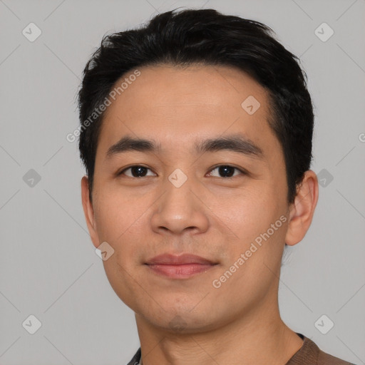 Neutral asian young-adult male with short  black hair and brown eyes