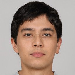 Neutral asian young-adult male with short  brown hair and brown eyes