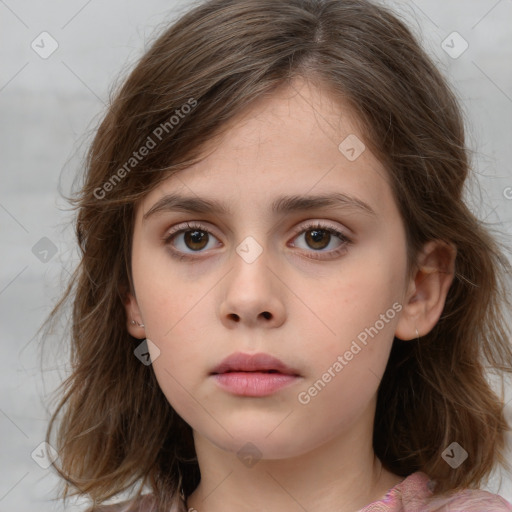 Neutral white child female with medium  brown hair and brown eyes