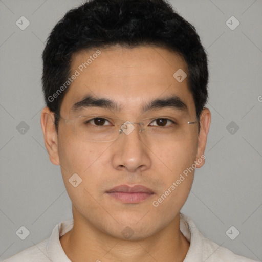 Neutral asian young-adult male with short  brown hair and brown eyes