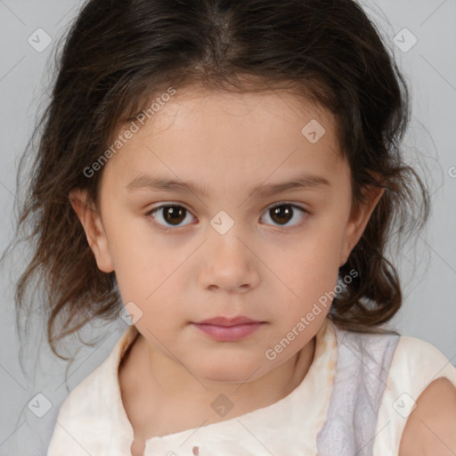 Neutral white child female with medium  brown hair and brown eyes