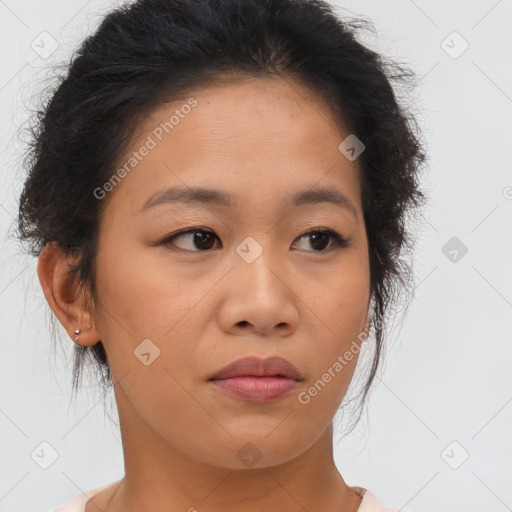 Neutral asian young-adult female with medium  brown hair and brown eyes