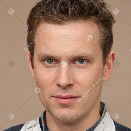 Neutral white adult male with short  brown hair and brown eyes