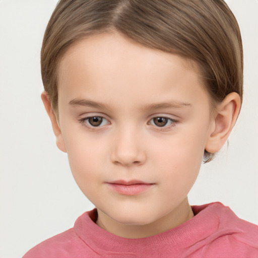 Neutral white child female with short  brown hair and brown eyes