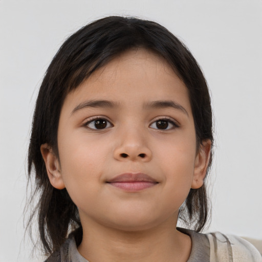 Neutral asian child female with medium  brown hair and brown eyes