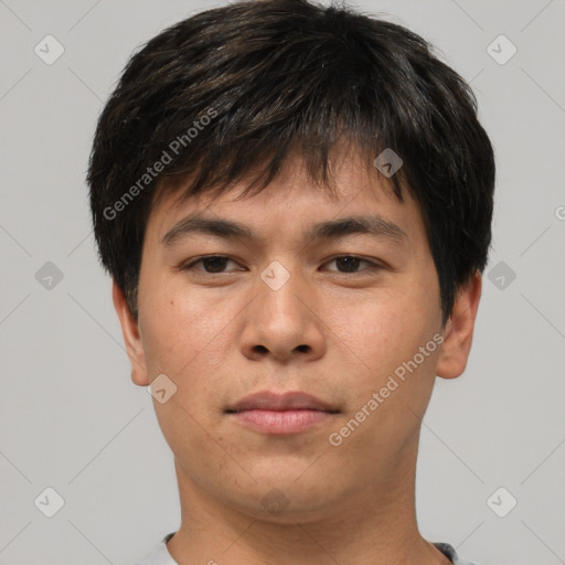 Neutral asian young-adult male with short  brown hair and brown eyes